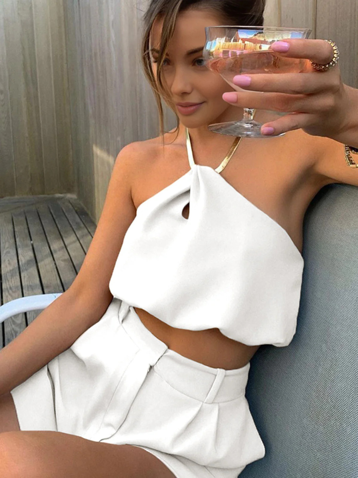 Semi-Sheer Halter Crop Sleeveless Top | Commense