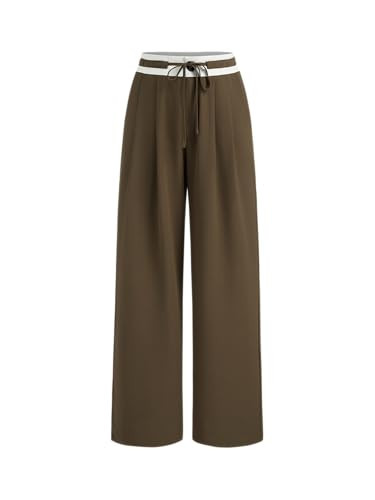 CIDER Women's High Waisted Wide Leg Pants Drawstring Business Casual Dress Pants Trendy: Coffee, M | Amazon (US)