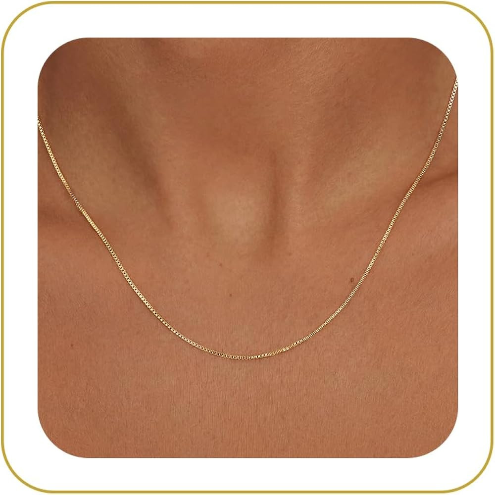 Tewiky Gold Chain Necklace for Women, 14k Gold Plated Thin Beaded Wave Box Chain Necklace Dainty ... | Amazon (US)