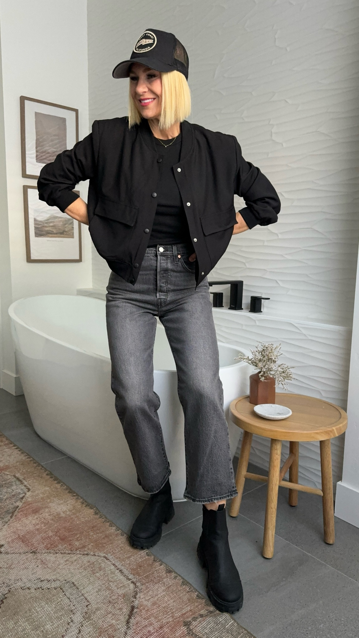 All black outfit idea! Love these Amazon bomber jackets — they pull together and elevate the simplest looks. 
Sizing:
EVERYTHING fits true to size.
Jacket wearing a medium, tank wearing a medium, jeans wearing 27x27


#LTKover40 #LTKsalealert #LTKSeasonal