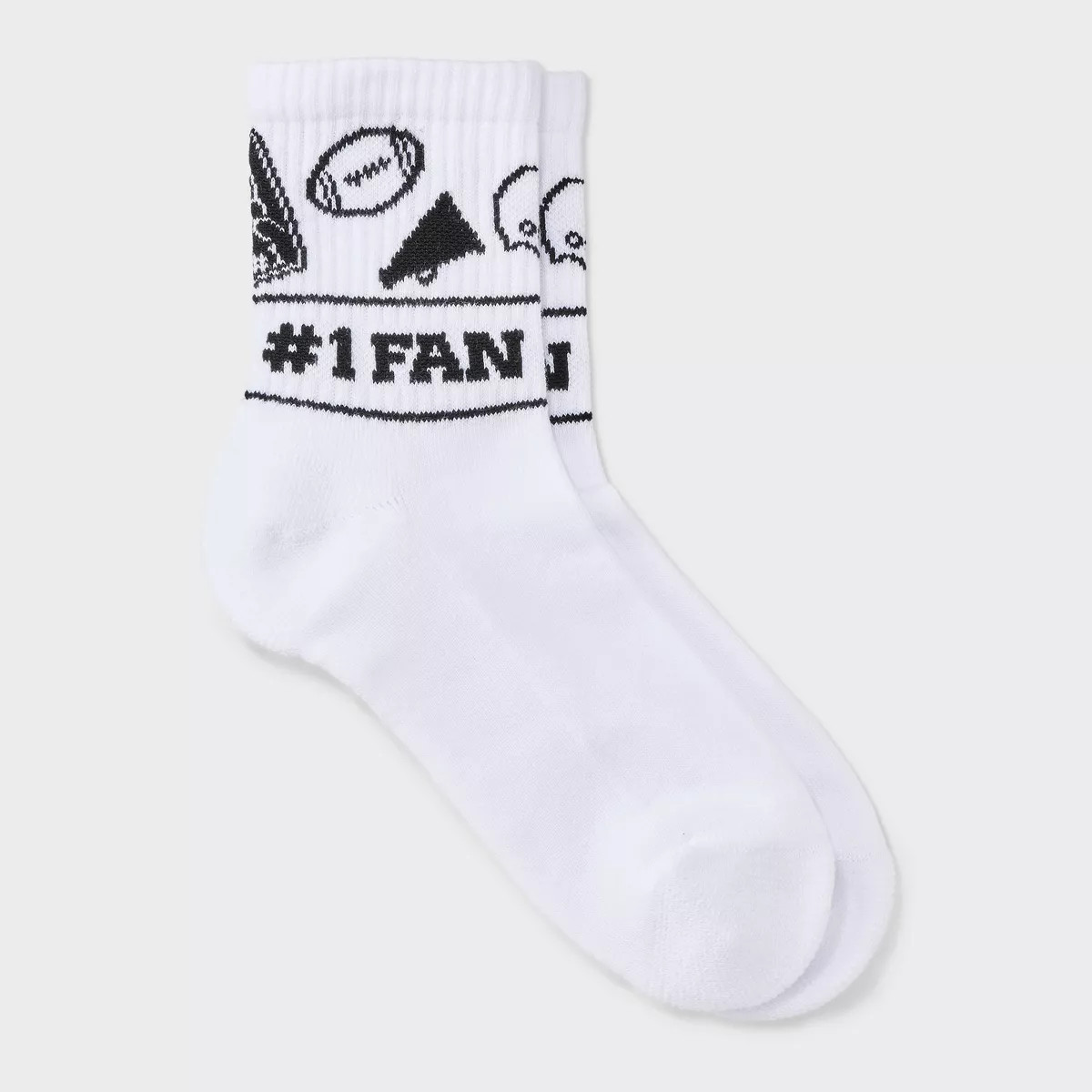 Women's Game Day "#1 Fan" Ribbed Cushioned Mid Crew Socks - Wild Fable™ White/Black 4-10 | Target