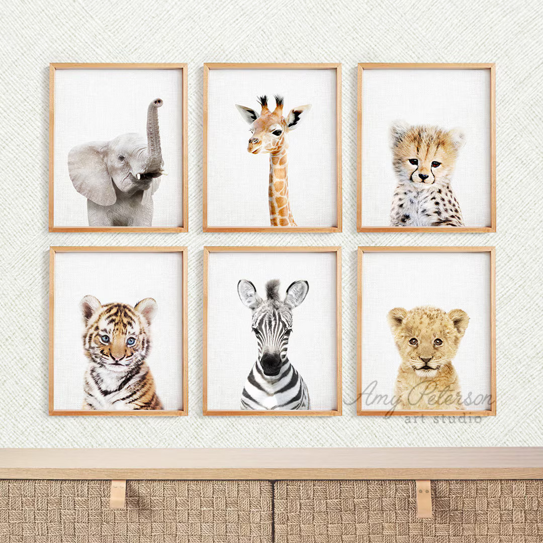 Set of 6 Baby Safari Animals for Nursery Animal Wall Art, Nursery Decor, Baby Animal Art, Unframe... | Etsy (US)
