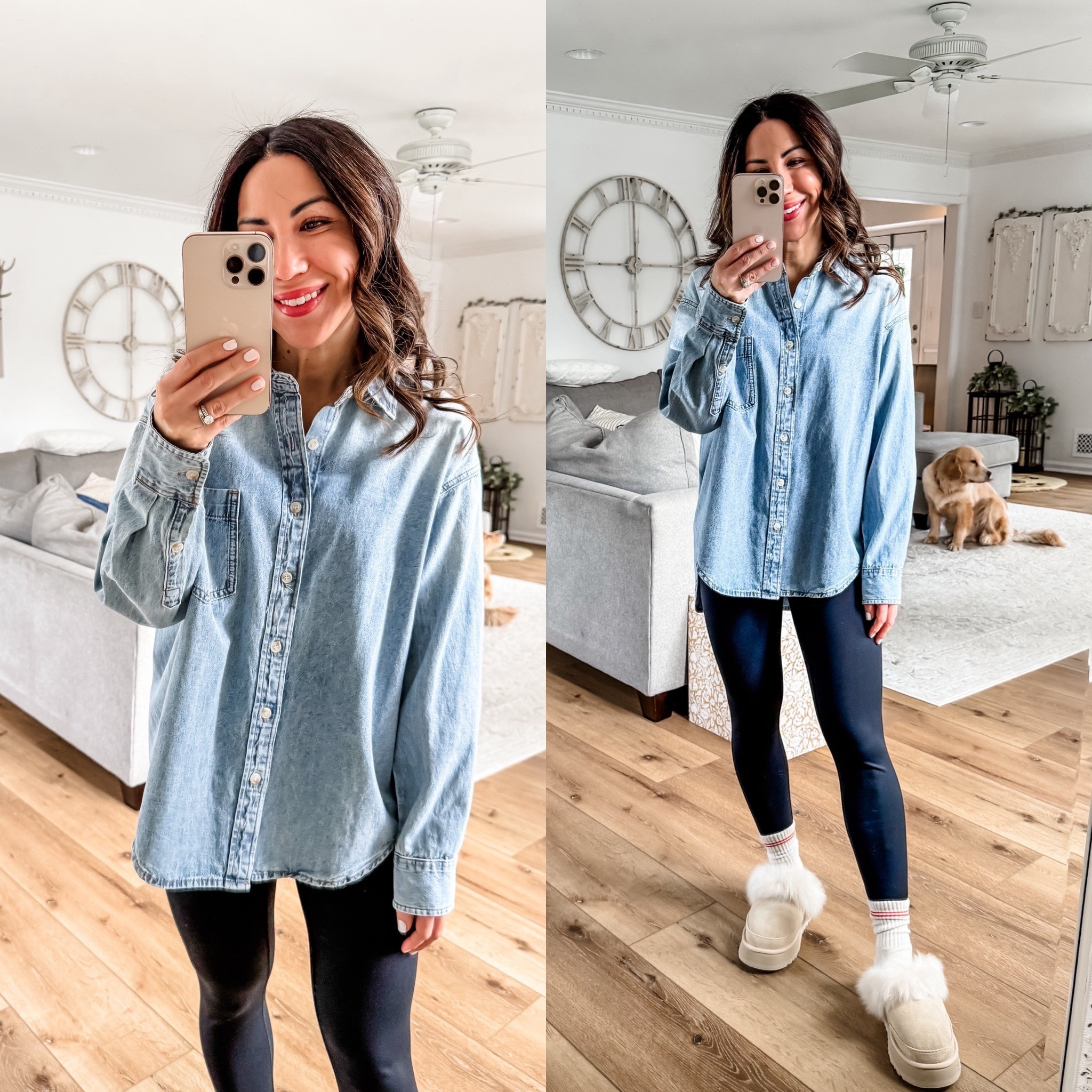 Social Threads code RESET20. Denim shirt XS. Leggings small short. Uggs size up. 

#LTKFindsUnder100 #LTKSaleAlert #LTKOver40