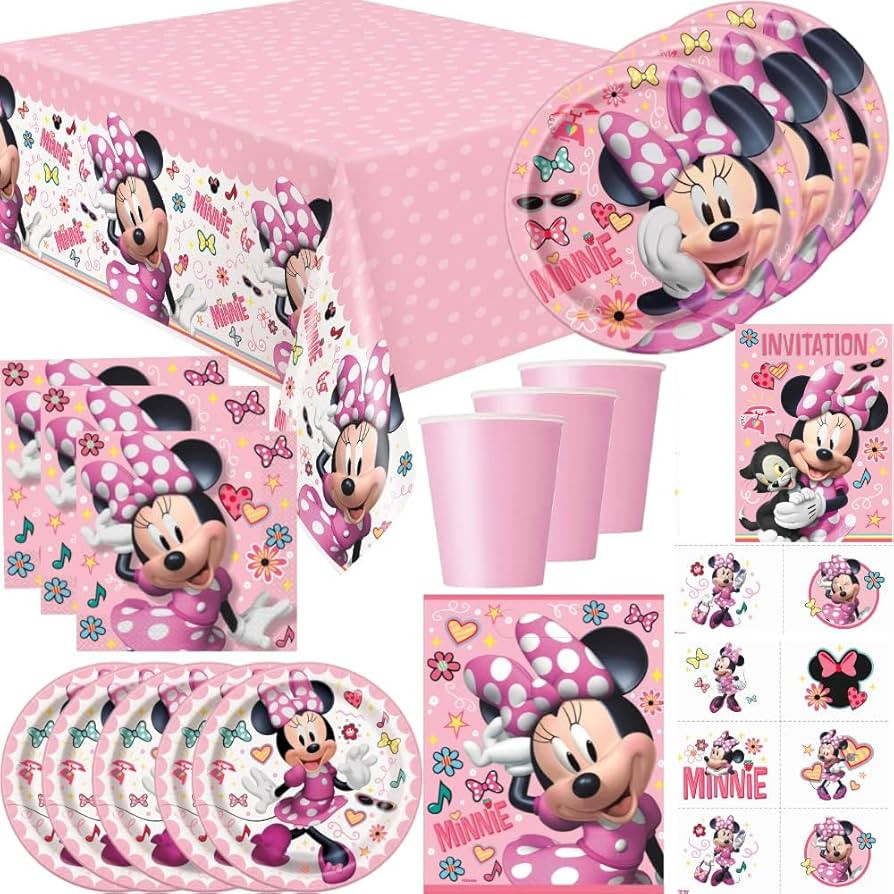 Minnie Mouse Birthday Party Supplies - 16 Plates (9") 16 Cake Plates (7") 16 Napkins 16 Cups 1 Ta... | Amazon (CA)