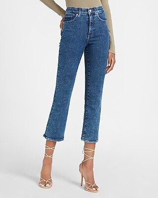 High Waisted Dark Wash Cropped Flare Jeans | Express