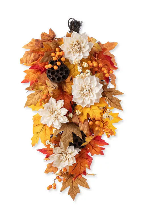 Glitzhome 28"H Fall Dahlia Lotus Pod and Berry Teardrop in Orange at Nordstrom, Size Medium | Nordstrom