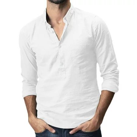 LBECLEY Tuxedo Shirts for Men Slim Fit Men s Cotton Turn-Long Sleeve Collar Baggy Linen Tops Pocket  | Walmart (US)