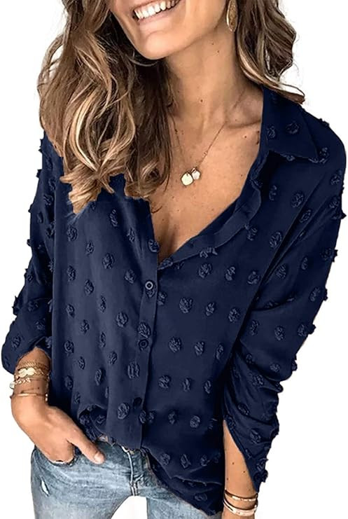 Astylish Women Pompom Button Down Shirt Casual Blouse Top | Amazon (US)