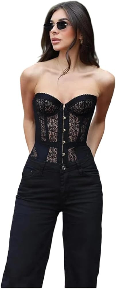 Women's Sexy lace-Trimmed Sequined Halter top, Off-Shoulder, Backless, Sleeveless, See-Through, F... | Amazon (US)