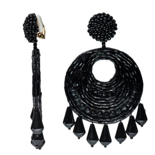 Kenneth Jay Lane Black Beads Disc Drop Clip Chandelier Earrings | eBay | eBay US
