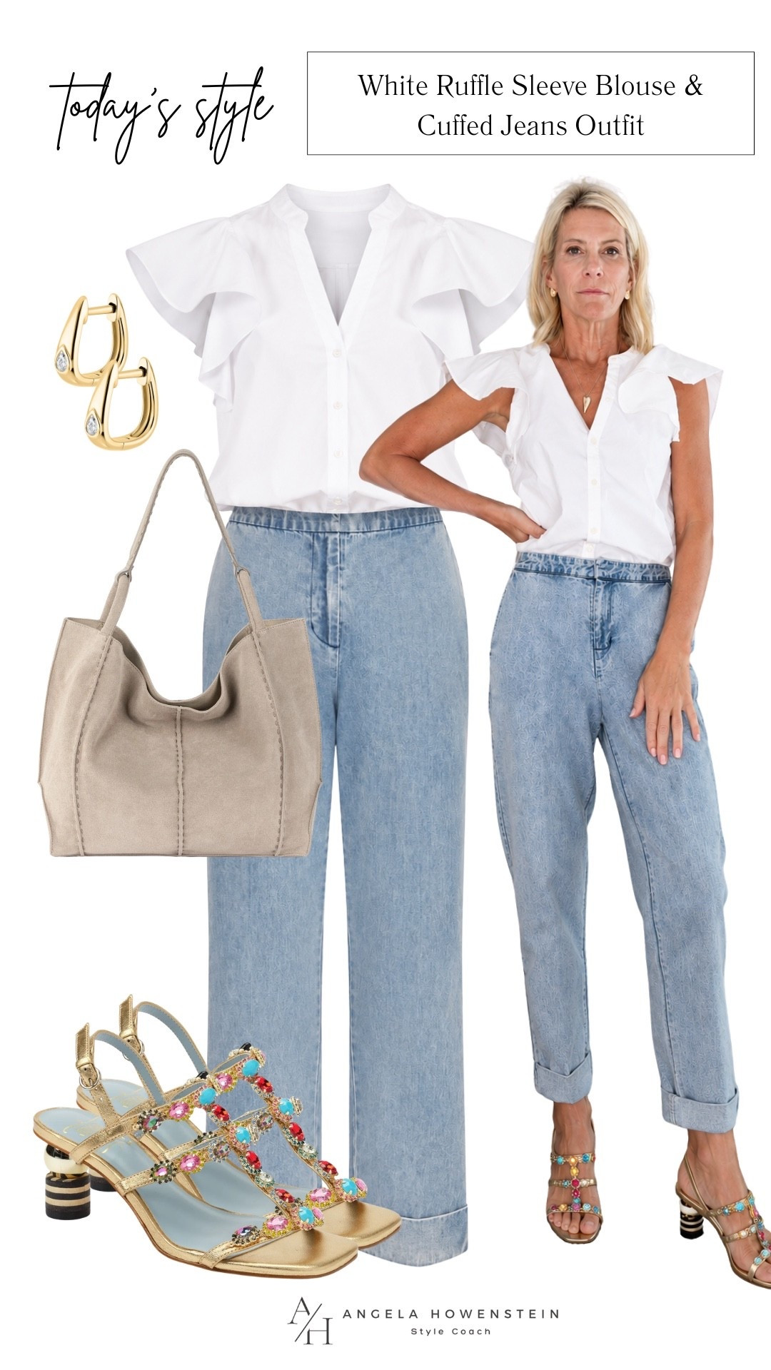 This outfit is proof that simple pieces can still make a statement. A feminine ruffle-sleeve blouse, relaxed cuffed jeans, and colorful embellished heels create an effortlessly chic look you’ll reach for all season long.

💡 LTK MADE EASY
❤️ Heart = Support my posts!
🔖 Save = Get sale & restock alerts
📋 Lists = Keep favorites organized
📲 Share = Send lists and products to a friend. Hello, Christmas List!
💬 Comment = Ask me anything about sizing or styling. :-)

#LTKootd #LTKOver40 #LTKSeasonal