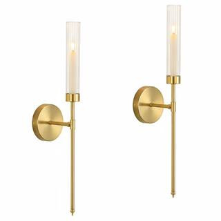 Gold Finish Metal Wall Candle Sconces Wall Decor Set Modern Hanging Rustic Home Decoration 2 Piec... | The Home Depot