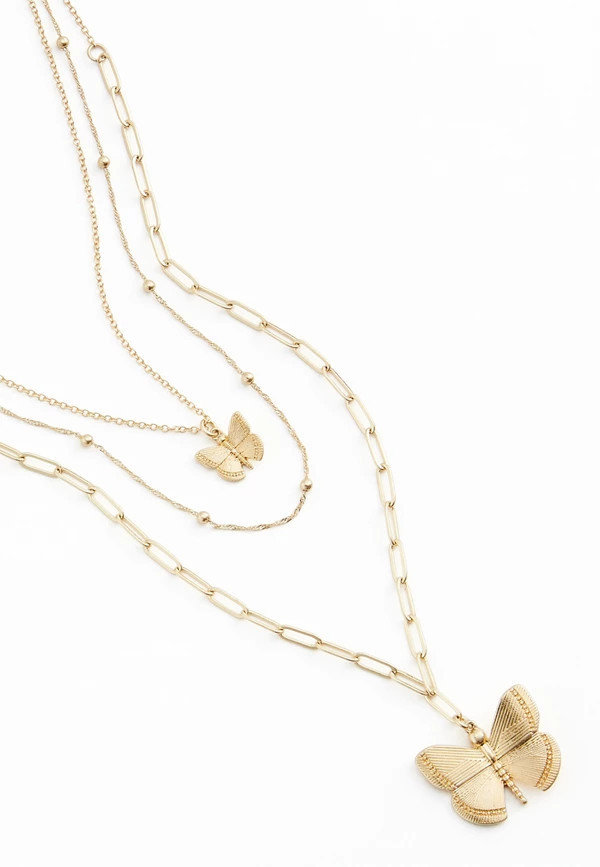 Gold Butterfly Layered Necklace | Maurices