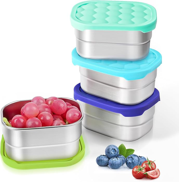 4Pack 8oz Small (1 CUP) Stainless Steel Snack Containers for Kids | Reusable Easy Open Toddler Sn... | Amazon (US)