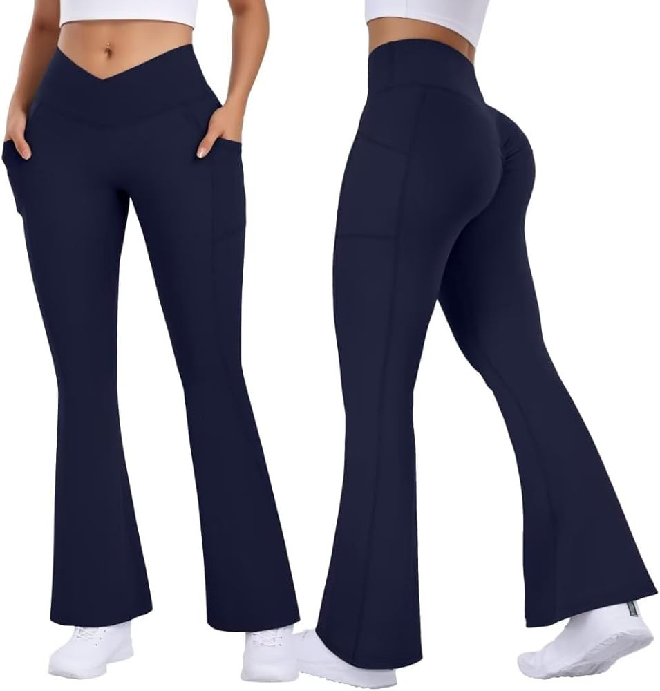 Vertvie Flare Leggings for Women with Pockets V Crossover Bootcut Yoga Pants Scrunch Butt Lifting... | Amazon (US)