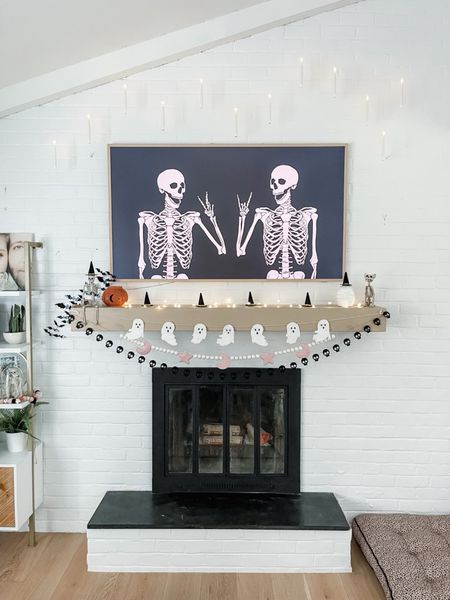 Halloween mantle and frame tv