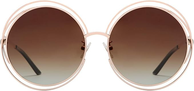 VIVIENFANG Full Metal Double Circle Wire Frame Oversized Round Polarized Sunglasses 86613 | Amazon (US)