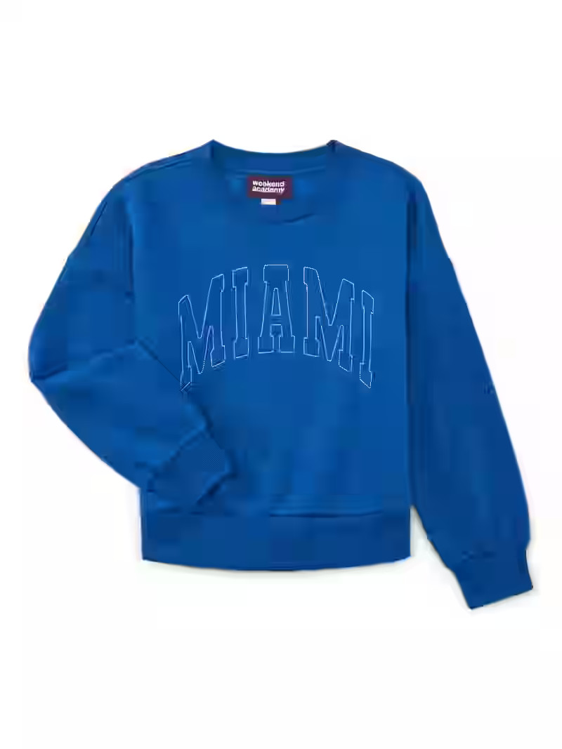 Weekend Academy Girls Long Sleeve Graphic Crewneck Sweatshirt, Sizes 4-18 | Walmart (US)