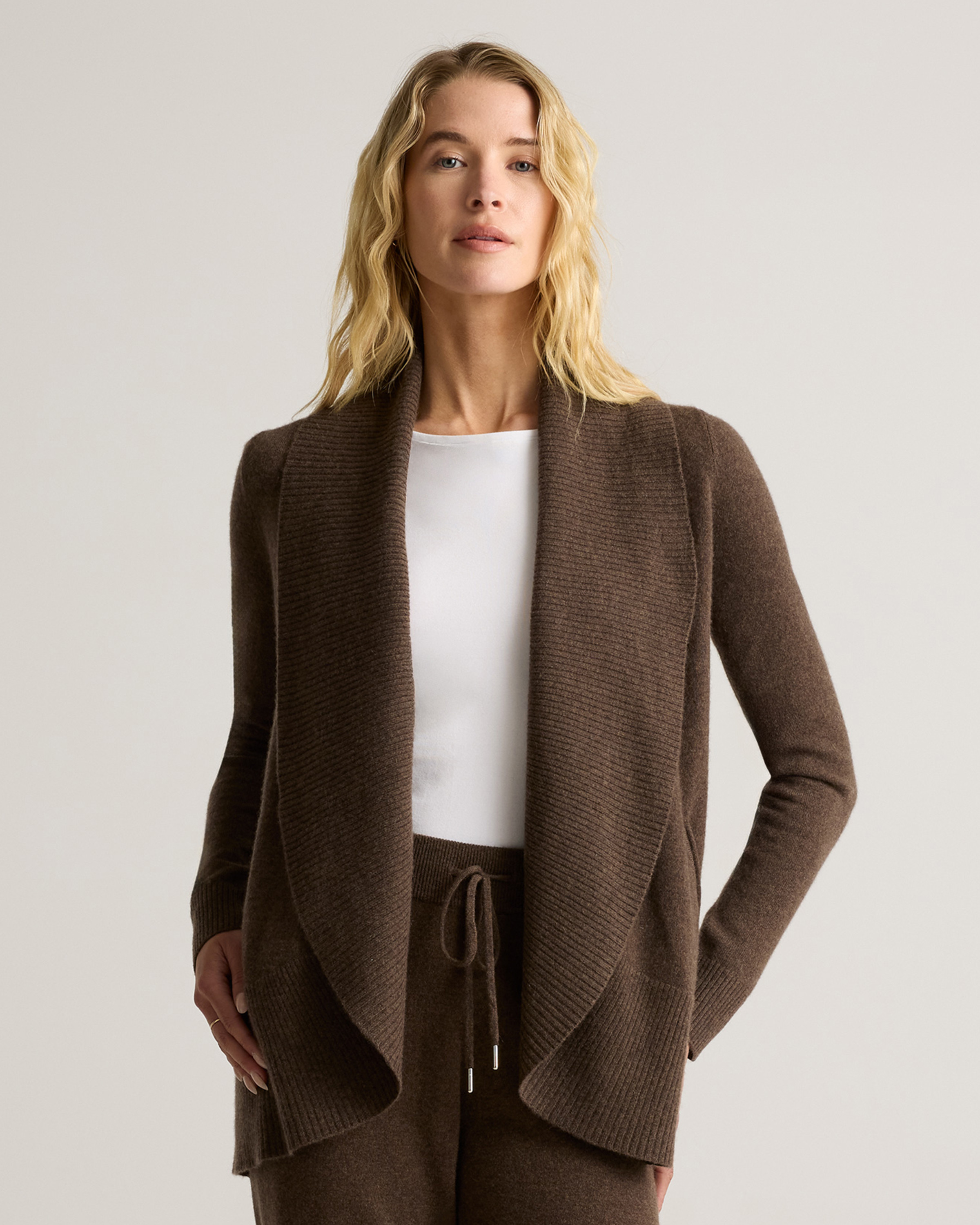 Quince | Women's Mongolian Cashmere Open Cardigan Sweater in Brown, Size Small | Quince