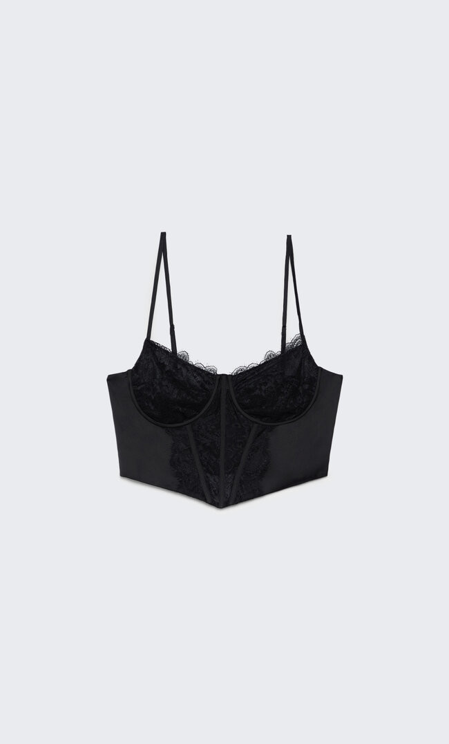 Lace-trimmed satin corset top | Stradivarius (UK)