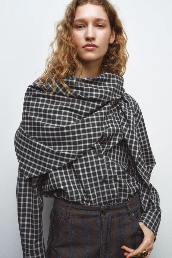 PLAID SHIRT WITH SCARF ZW COLLECTION | Zara US