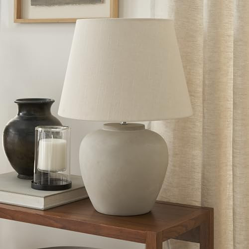 Nourison 20" Light Grey Ceramic Pot Table Lamp for Bedroom, Living Room, Console, Entryway | Amazon (US)