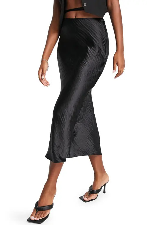 Topshop Tie Waist Satin Skirt in Black at Nordstrom, Size 2 Us | Nordstrom
