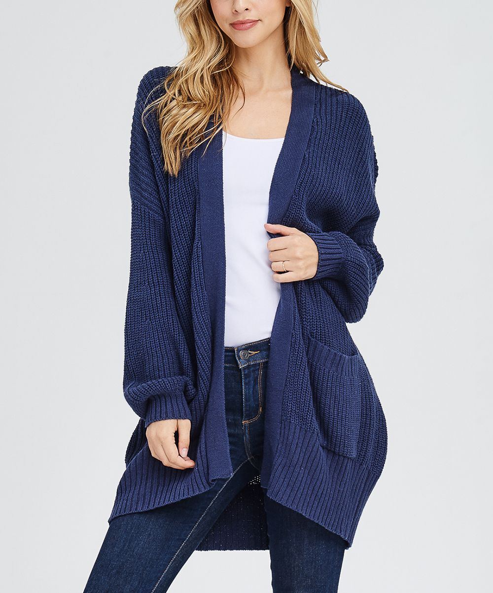 Denim Blue Oversize Ribbed-Knit Cardigan - Women | zulily