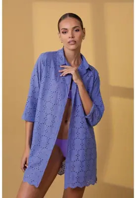 Camisa Feminina Alongada em Laise de Algodão Cor Lavanda | Dafiti (BR)