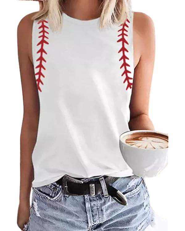 Baseball O-Neck Tank Women Print Baseball Tanks Cute Workout Graphic Casual Summer Sleeveless Ves... | Amazon (US)