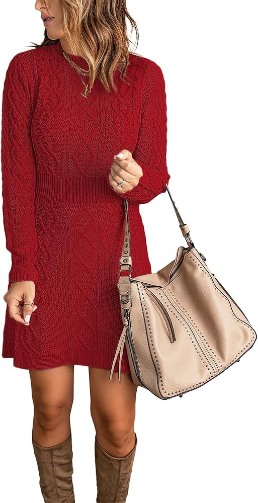 luvamia Sweater Dress for Women Cable Knit Ribbed A-Line Short Fitted Pullover Sweaters Dresses F... | Amazon (US)