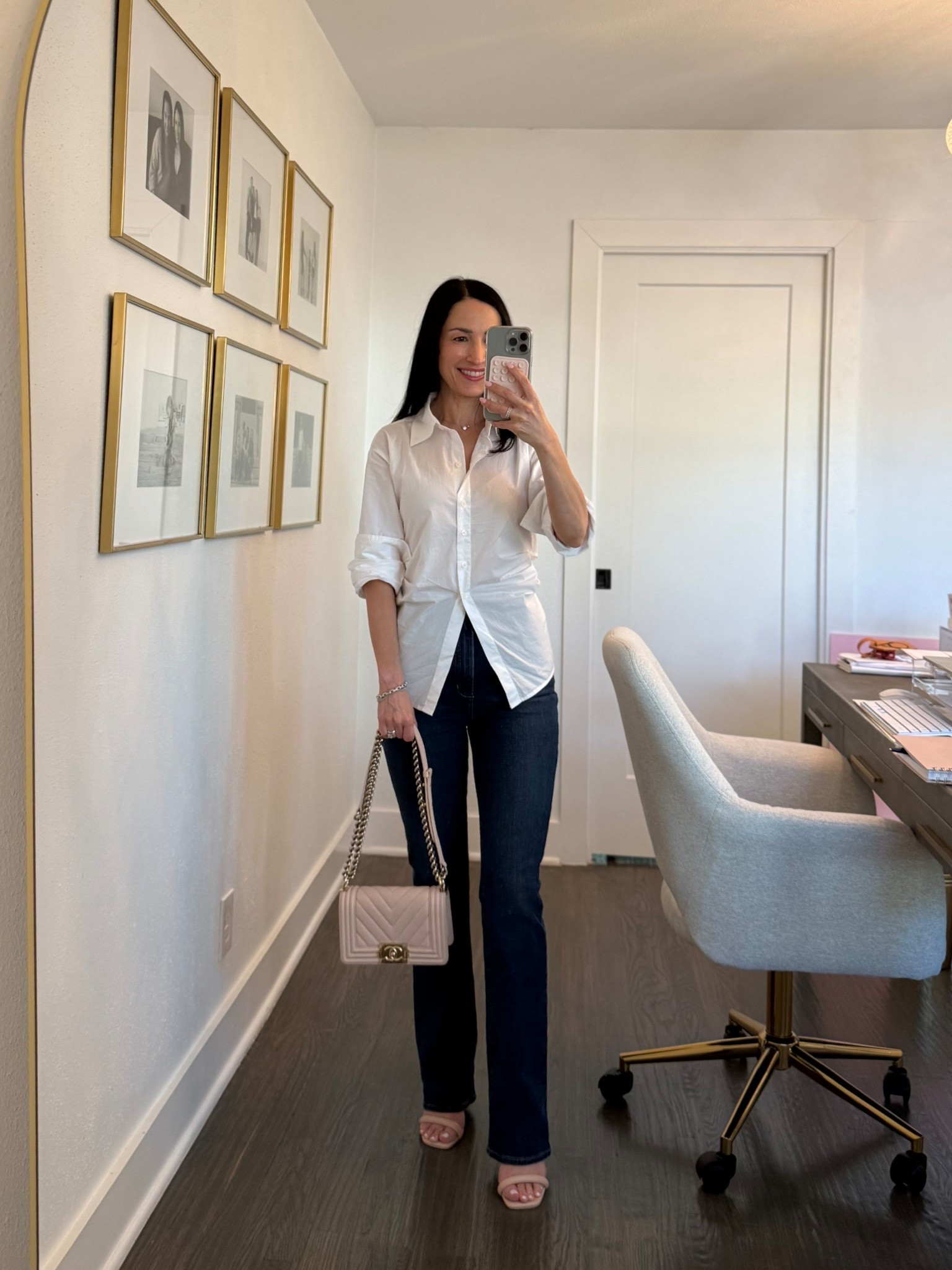 Ootd for girls lunch🤍 the favorite daughter jeans that make your legs look super long, and under $40 tie back top (similar to Simon miller style!!) Chanel boy bag from keeks!! 

#LTKOver40 #LTKootd #LTKPetite