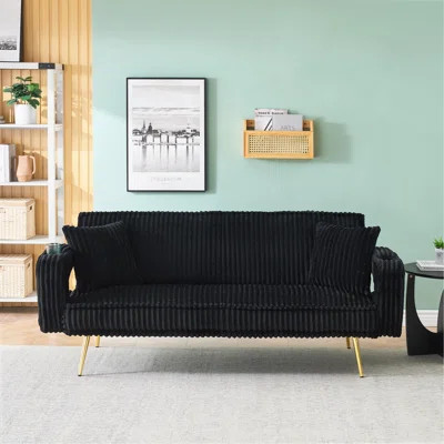 74.01 Inch Straight Corduroy Sofa Bed With Pillows, Adjustable In Three Levels, Designed In A Minimalist Style, Suitable For Use In Living Rooms And S | Wayfair North America