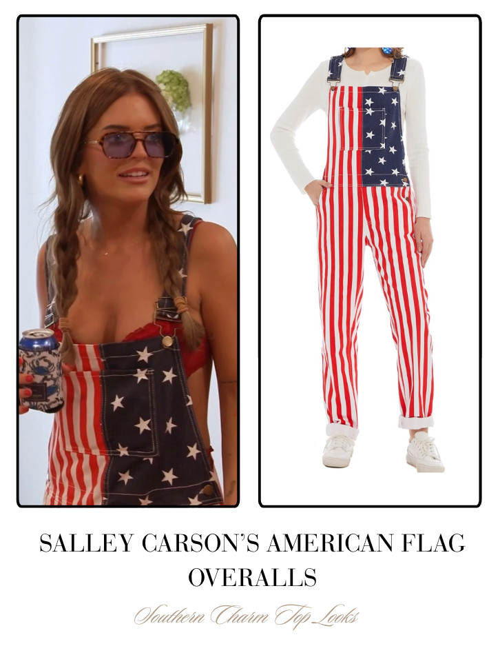 Salley Carson's American Flag Overalls and Sunglasses 

 