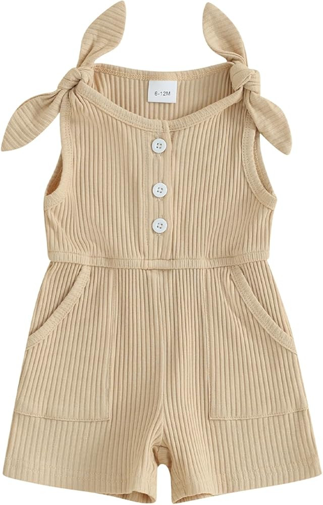 Fernvia Toddler Baby Girl Summer Clothes Sleeveless Ribbed Knitted Jumpsuit Shorts Overalls Baby ... | Amazon (US)