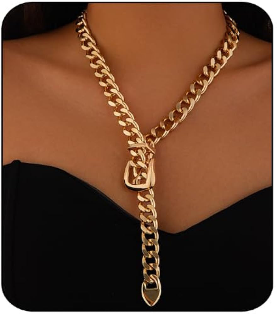 Chunky Gold Necklace for Women Belt Choker Necklace Trendy Cuban Link Chain Necklace Gold Stateme... | Amazon (US)