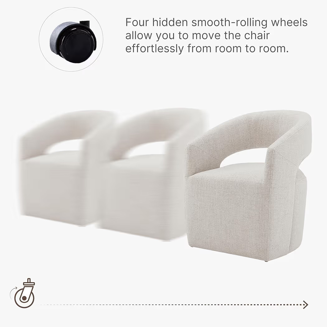 Upholstered Dining Chairs with Casters No Assembly Modern Barrel Armchair with Rollers for Dining... | Amazon (US)