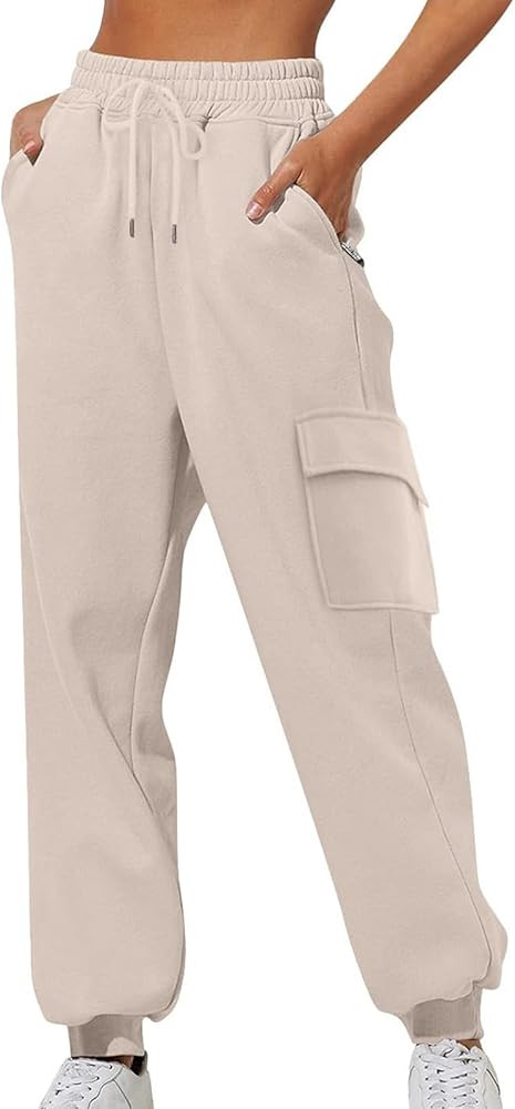 Cargo Sweatpants for Women Baggy Casual Fleece Joggers Drawstring High Waisted Fall Fashion Sweat... | Amazon (US)