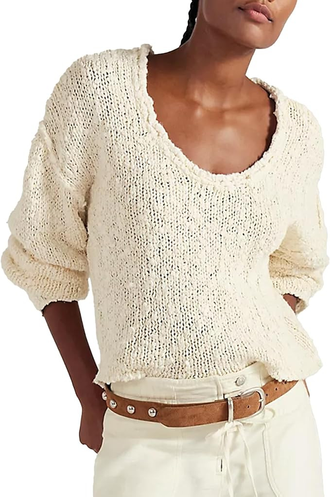 Songling Womens Sweaters Oversized Crewneck Long Sleeve Cotton Blend Casual Soft Chunky Crochet T... | Amazon (US)