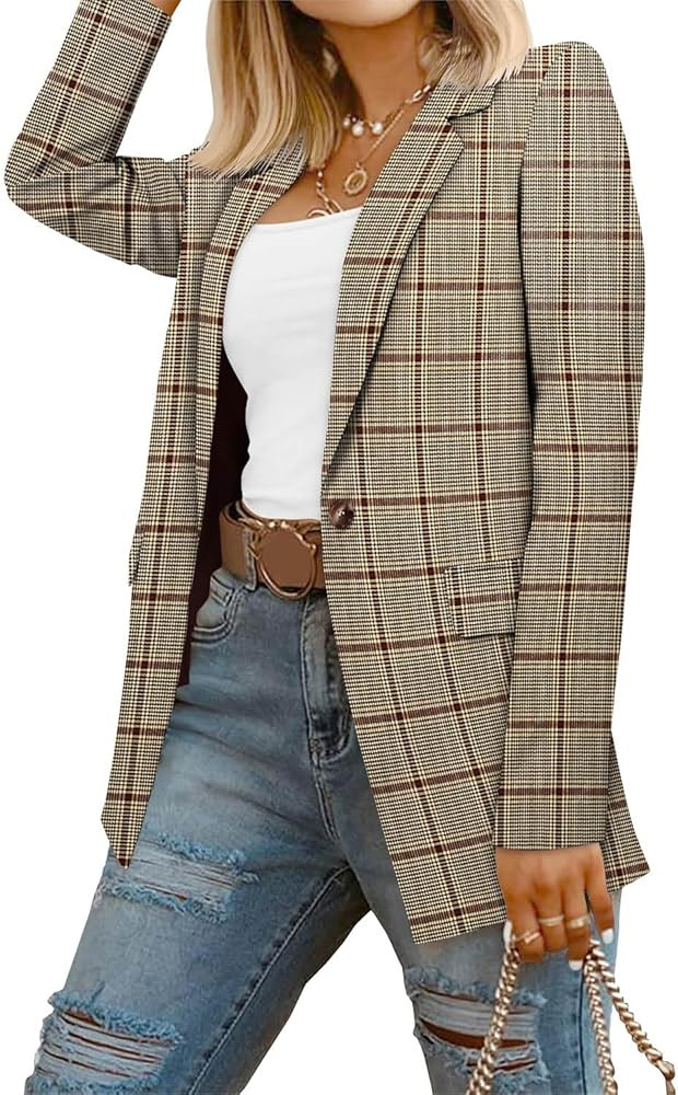 CRAZY GRID Women Business Casual Blazer with Lined Professional Work Suit Jacket with Pockets | Amazon (US)