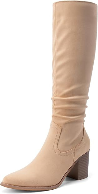 DREAM PAIRS Women's Knee-High Boots, Comfortable Chunky Block Heel Pointed Toe Pull On Side Zippe... | Amazon (US)