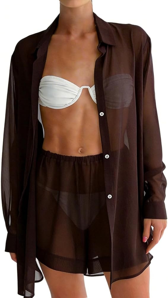 Gihuo Sheer Cover Up Set for Women Sexy 2 Piece Swimsuit Set | Amazon (US)