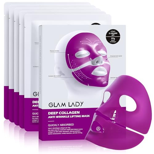 Glam Lady Deep Collagen Mask Anti Wrinkle Lifting Mask Purple Hydrogle Face Daily Mask with Niacinamide and Hyaluronic Acid | Amazon (US)