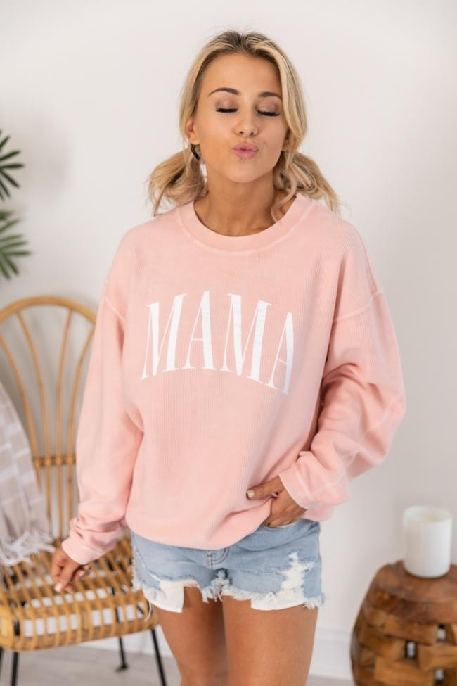 Mama Vintage Corded Graphic Pink Sweatshirt | Pink Lily