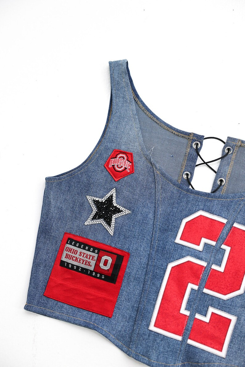 Upcycled Ohio State Denim Corset Top Crop Top Custom Clothing Gameday Outfit - Etsy | Etsy (US)