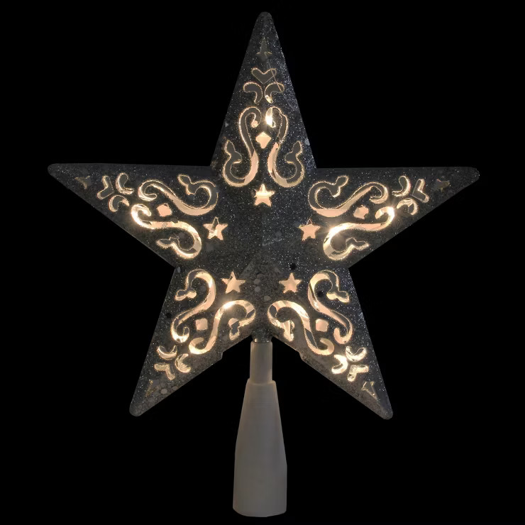 Northlight 8.5" Silver Glitter Star Lighted Cut Out Design Christmas Tree Topper - Clear Lights | Target