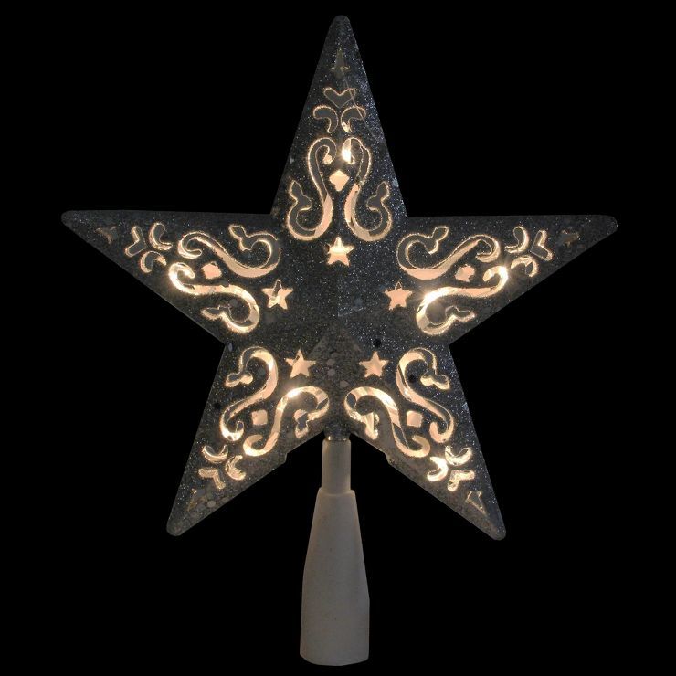 Northlight 8.5" Silver Glitter Star Lighted Cut Out Design Christmas Tree Topper - Clear Lights | Target