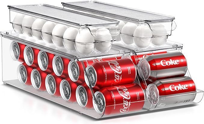 Sorbus Soda Can Organizer for Refrigerator & Egg Holder for Fridge Set, 2 Stackable Can Holder Di... | Amazon (US)