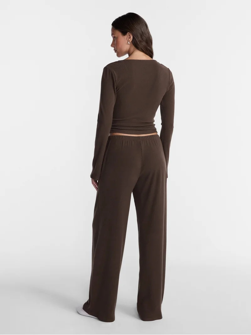 No Boundaries Ribbed Ballet Top and Flare Pants Set, 2 Piece, Women's XXS-XXL | Walmart (US)
