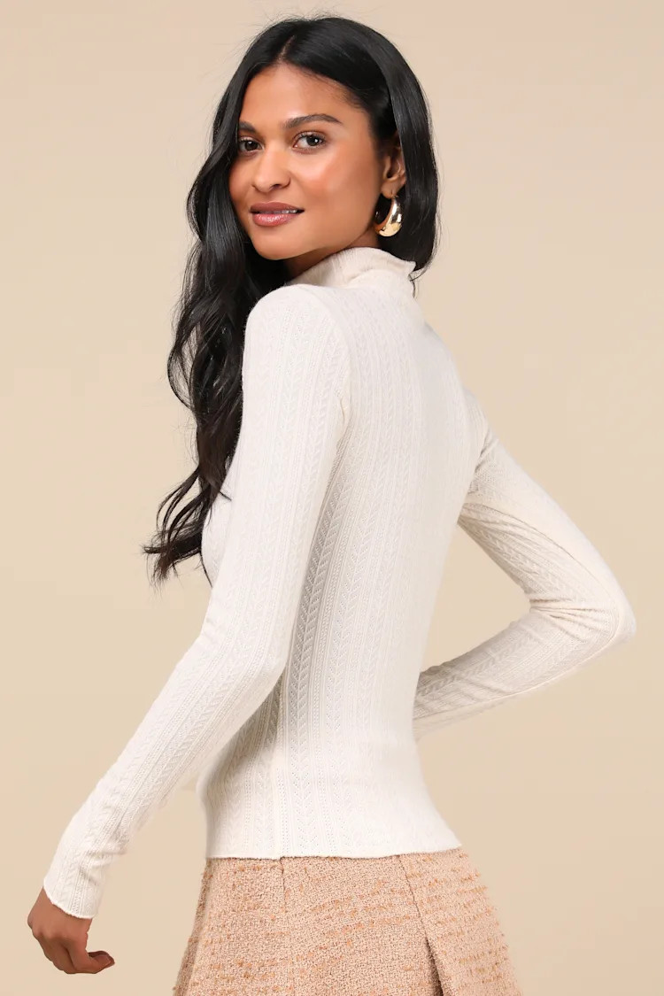 Idyllic Option Ivory Pointelle Knit Mock Neck Sweater Top | Lulus